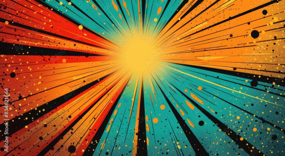 Aufkleber vibrant explosion of colors with rays extending from the center on a light blue and yellow backgroun