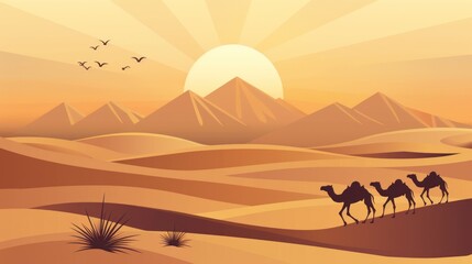 desert with camels and dunes wallpaper