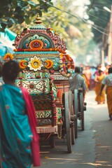 Ratha Yatra in India. Indian Chariot Festival. The return of Krishna. A beautiful celebration of a religious holiday. Decorated Chariot