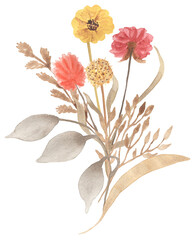 Obraz premium Watercolor dried herbs and wildflowers bouquet illustration