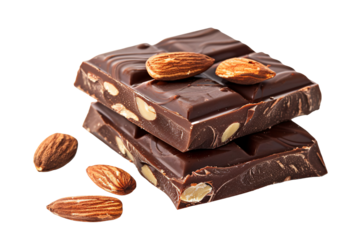 a stack of chocolate bars with almonds