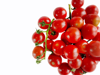 Fresh red cherry tomatoes with white background, vegetable, vegan food, raw material, wallpaper, organic food business concept