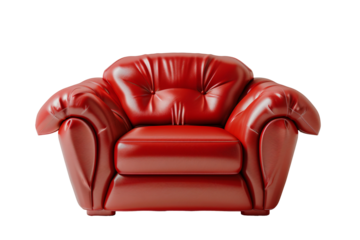 a red leather chair with a white background