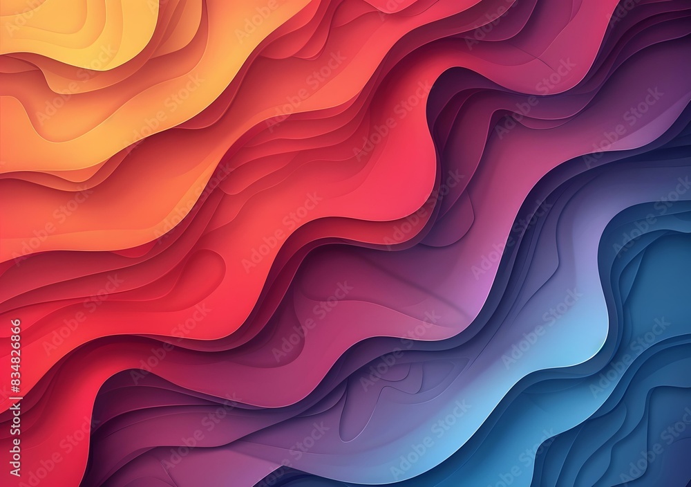 Poster colorful 3d rendering of a wavy terrain