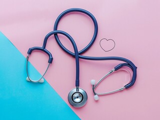 Stethoscope heart pink blue background