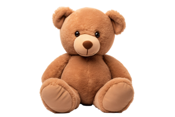 a brown teddy bear sitting on a white background
