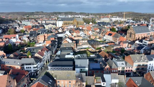 Diest City, Belgium, Aerial Establishing - Sunny Day