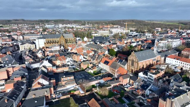Diest City Aerial Pullback - Sunny Day