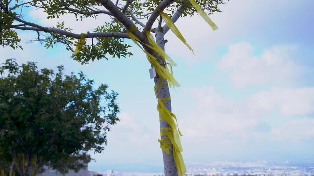 Display of solidarity with families of the hostages kidnapped to Gaza, Yellow ribbons. project of handing out yellow ribbons on the streets of Israel