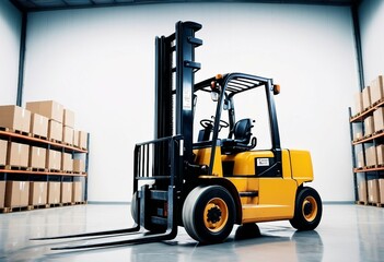 forklift truck, isolated white background, glossy ground
