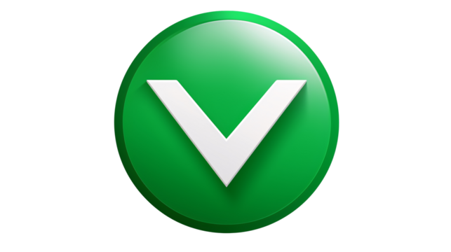 a green circle with a white v sign