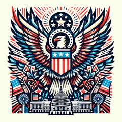 4th of July Independence Day of America logo and background