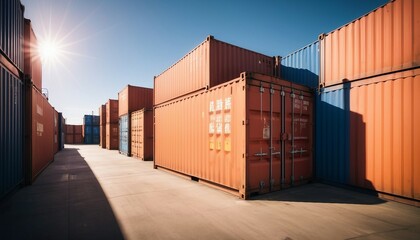 sunlight coming through cargo containers in a commercial harbour
