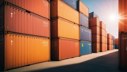 Fototapeta premium sunlight coming through cargo containers in a commercial harbour 