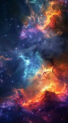 This image features a captivating nebula with vibrant hues of blue, purple, and orange. The swirling clouds of gas and dust, illuminated by starlight, create a dynamic and mesmerizing cosmic display.
