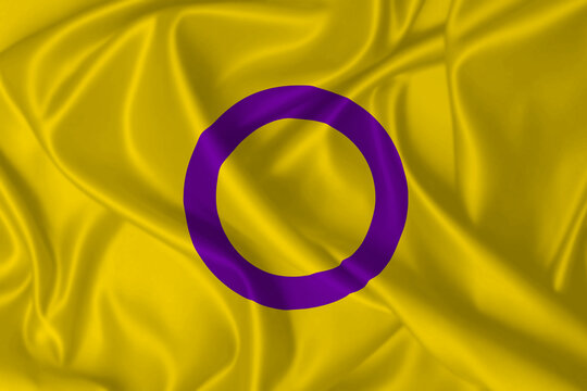 Intersex flag waving in the wind on silk texture