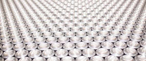 Conveyor line with the production of aluminum cans. Production of aluminum cans for drinks. Plant...