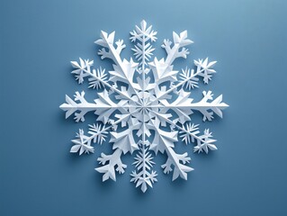 Close-up paper snowflake on blue background