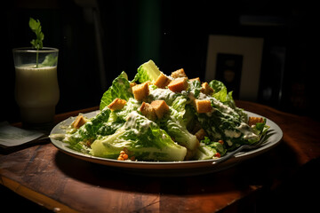 caesar salad, classic salad, crisp romaine, caesar dressing. generative ai
