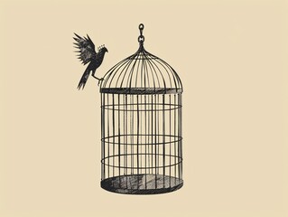 One bird escaping from cage