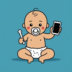 funny baby with mobile phone