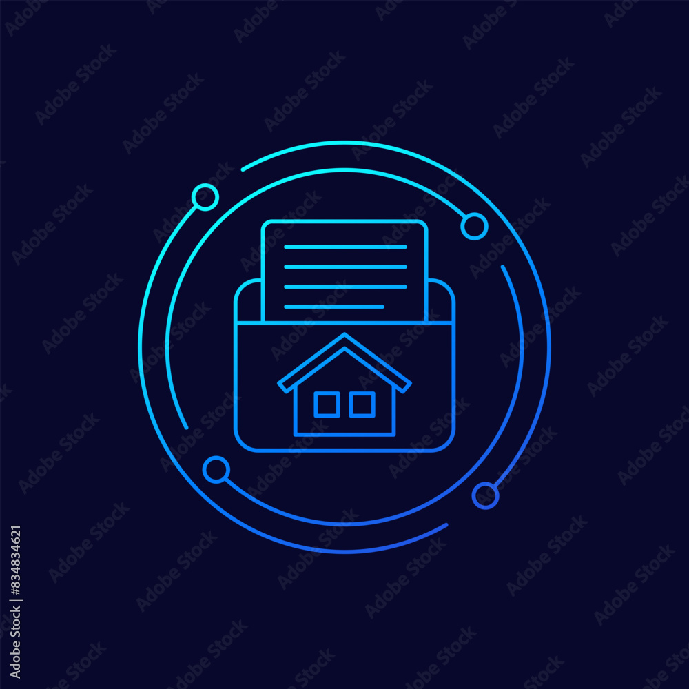 Poster house project icon with a folder, linear design
