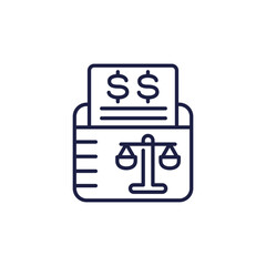 legal costs and bills line icon on white