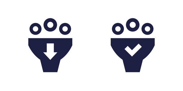 suction or absorption icons, pictograms on white