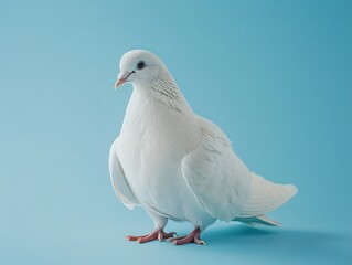 Fototapeta premium White pigeon on blue surface with blue background