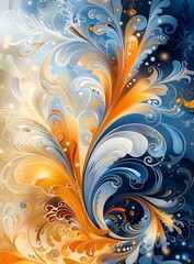 Blue and orange abstract floral