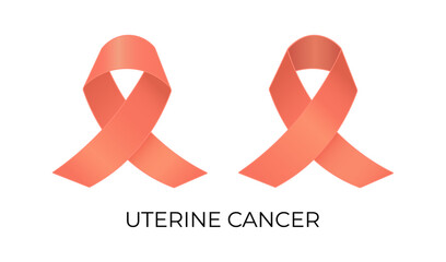 Uterine sarcoma awareness, endometrial cancer awareness. Peach ribbon vector illustration