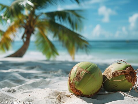 Pair of coconuts by sea