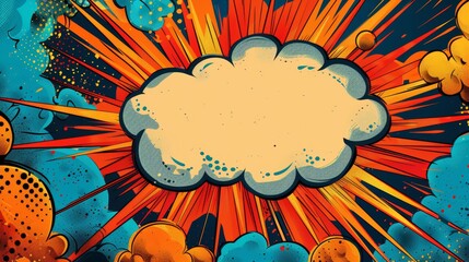 Birthday invitation with superhero elements, comic book explosion backdrop, vibrant speech bubble for details