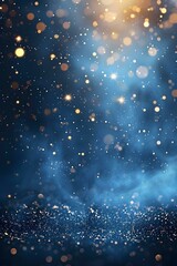 Blue glitter and gold bokeh lights background