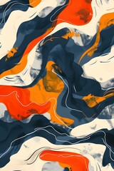 Abstract painting with blue, orange and white colors