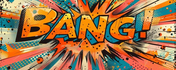 Comic book style 'Bang!' word in colorful pop art speech bubble explosion
