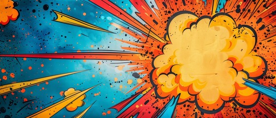 Comic book style birthday invite, superhero theme, vibrant explosion backdrop, space for party details