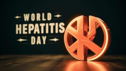Neon sign of World Hepatitis Day logo on wooden background