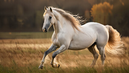 Fototapeta premium horse portrait with flowing mane and elegant posture in a field