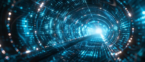 Obraz premium Futuristic data tunnel with glowing lights, abstract technology and innovation theme, AI concept