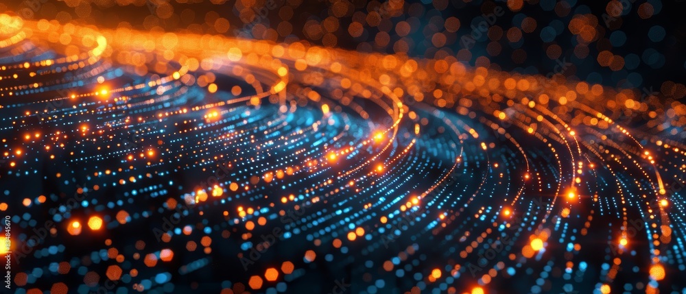 Aufkleber glowing lights and data streams in an abstract digital spiral, representing futuristic technology an