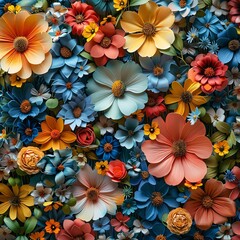 Fototapeta premium Vibrant and colorful paper flowers in various sizes and shapes, creating a beautiful, eye-catching floral arrangement for creative designs.