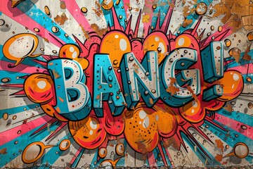 Obraz premium Vibrant comic-style 'BANG!' graffiti artwork with dynamic colors and bold design