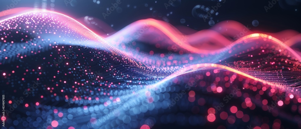 Poster abstract digital helix with futuristic lights and data streams, technology and innovation theme