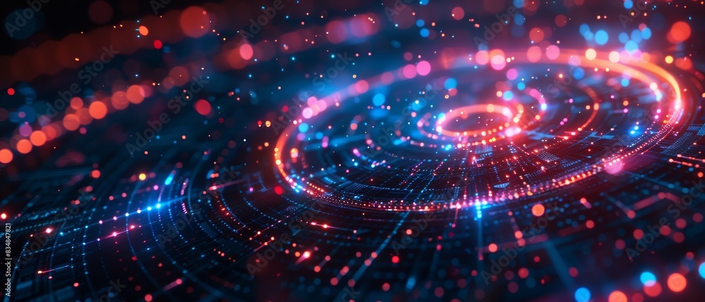 Aufkleber abstract digital spiral with futuristic lights and data streams, technology and ai representation