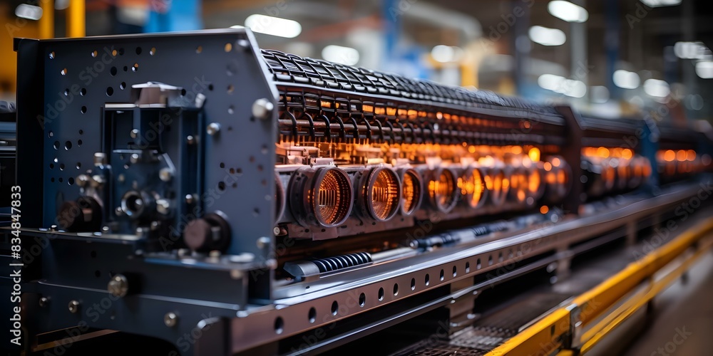 Poster overview of radiator manufacturing process in a factory setting. concept raw material handling, form