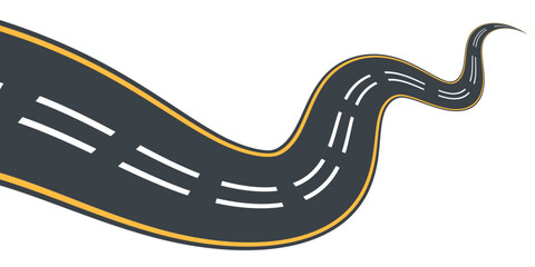 Winding road. Journey traffic curved highway. Road to horizon in perspective. Winding asphalt empty line isolated vector concept