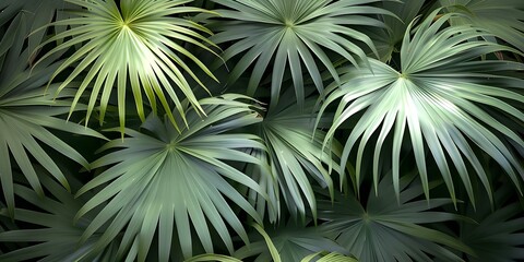 Lush tropical setting with vibrant fanshaped saw palmetto plant leaves. Concept Tropical Photoshoot, Fan-Shaped Palmetto Leaves, Lush Greenery, Vibrant Foliage, Nature Photography