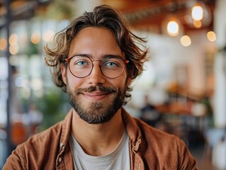 Fototapeta premium Smiling man with glasses and beard