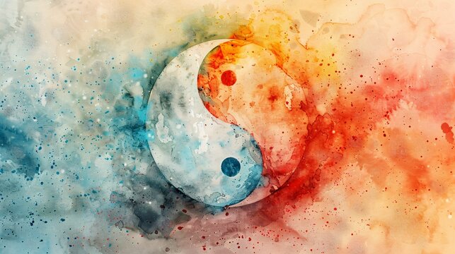 Watercolor yin yang symbol
